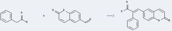 the 6-Formaldehydecoumarin could react with phenylacetic acid to obtain the 3-(2-oxo-2H-chromen-6-yl)-2-phenyl-acrylic acid